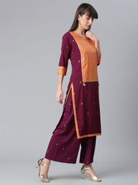 Thumbnail for Ahalyaa Wine Crepe Solid Kurta Palazzo Set With Printed Dupatta