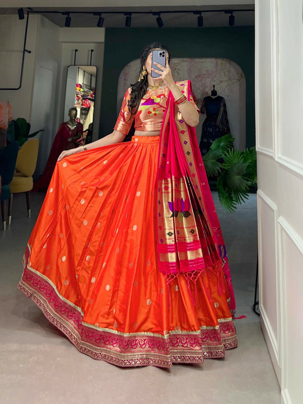 Vastranavya Perfect Classic And Contemporary Fashion Paithani Lehenga Choli - Red - Distacart