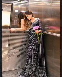 Thumbnail for Aastha Fashion Black Soft Georgette sequins embroidery work with lace border Saree