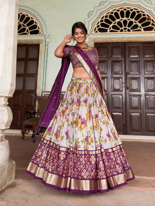 Vastranavya Exquisite Tussar Silk Lehenga Set With Perfect Floral And Patola Print Design Lehenga Choli - Wine - Distacart