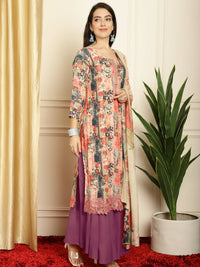 Thumbnail for Aastha Fashion Women's Multicolor Muslin Digital Printed with Embroidered Lace work Kurta with Trouser & Dupatta - Distacart