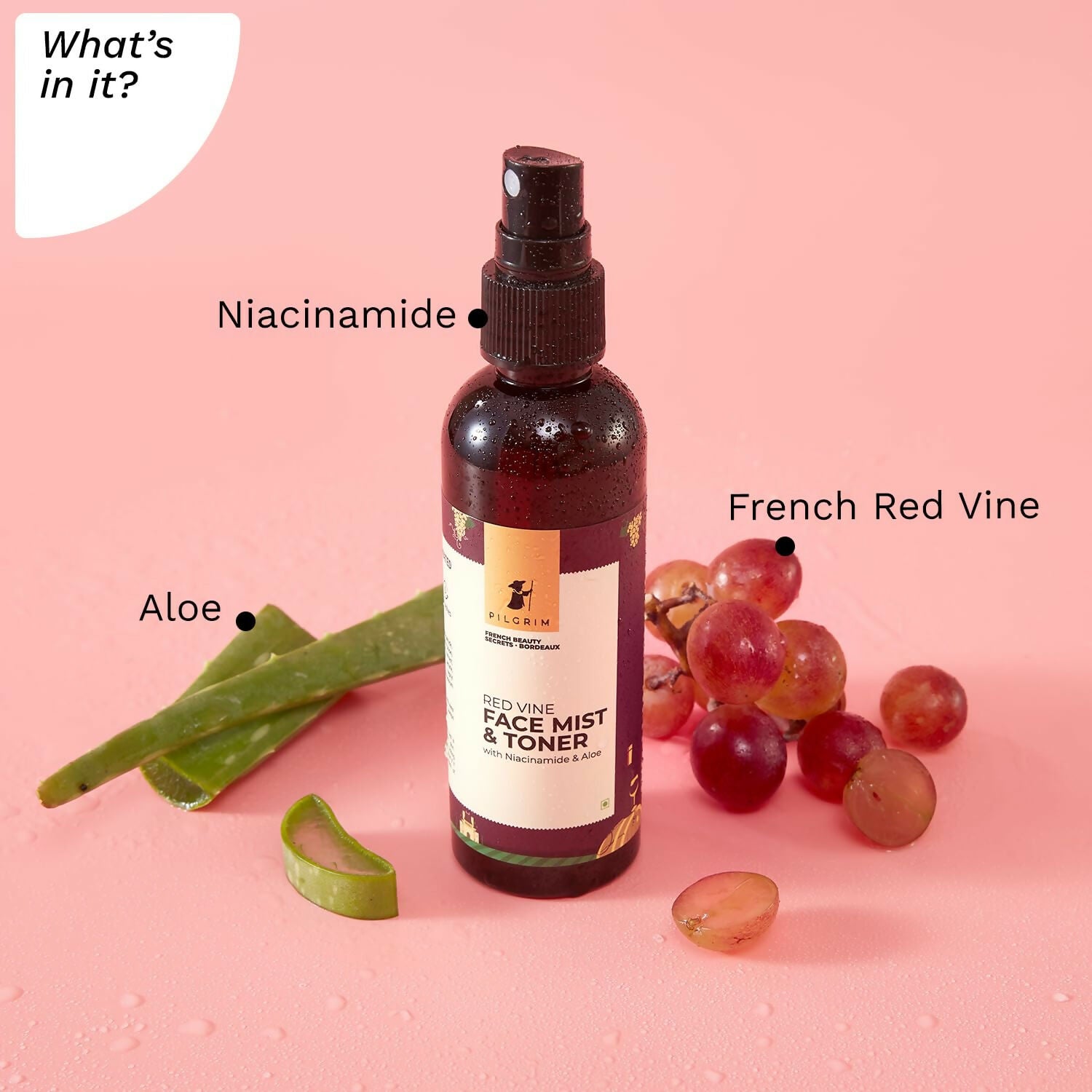 Pilgrim Red Vine Face Mist & Toner Spray with Vitamin B3 and Aloe, For Anti Ageing, Glowing Skin - Distacart