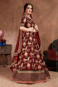 Thumbnail for Aastha Fashion Women's Blooming Dark Maroon Colored Bridal Wear Designer Embroidered Lehenga choli - Distacart