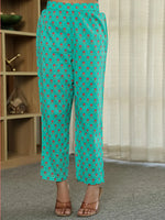 Thumbnail for Yufta Sea Green Floral Print ALine Kurta Trouser Dupatta Set - Distacart