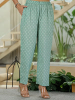 Thumbnail for Yufta Sea Green Pure Cotton Thread Work Sequins Work Kurta Dupatta Pant Set - Distacart