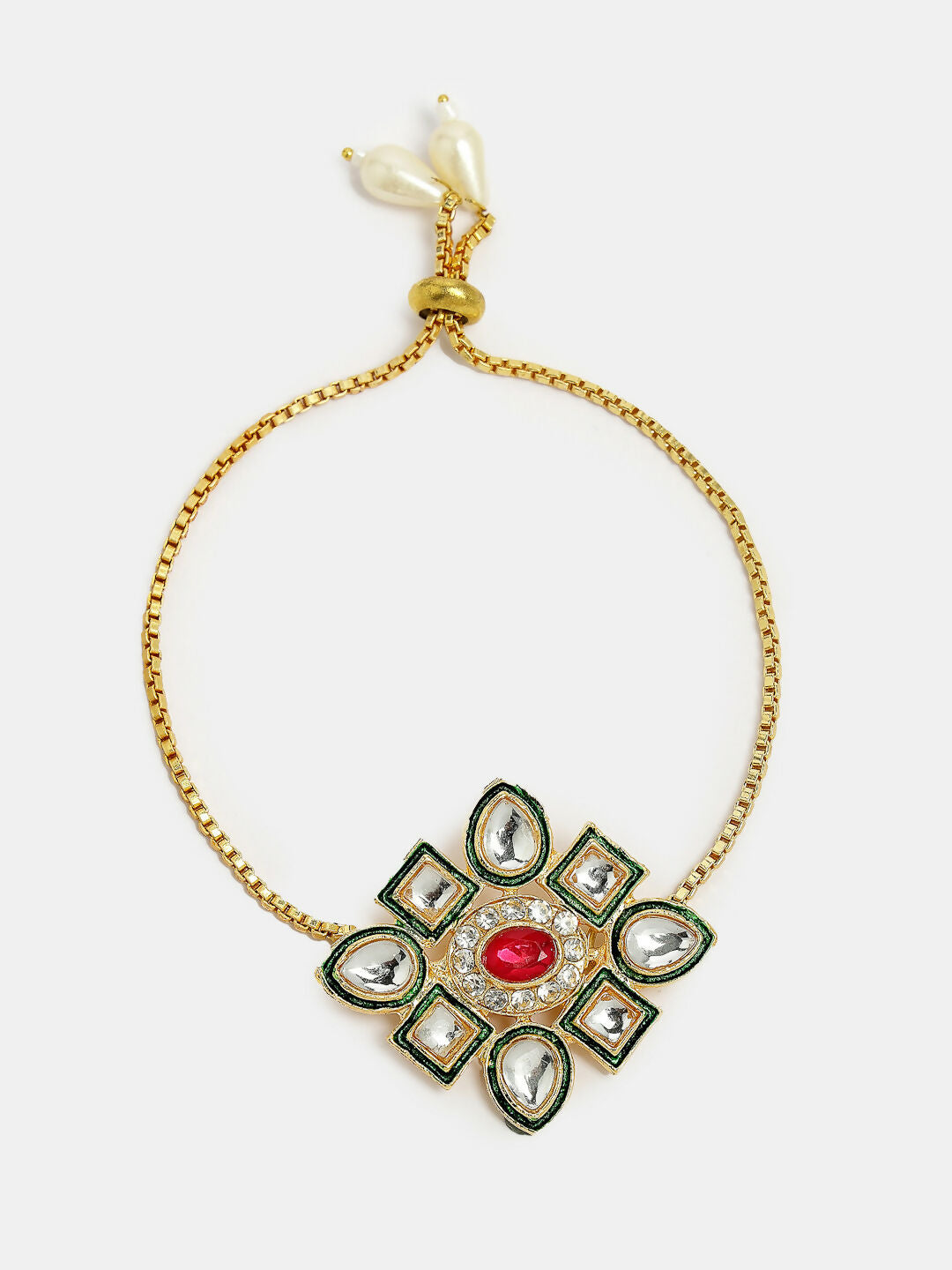 NVR Women & Men Set of 2 Gold Kundan-Studded Handcrafted Wraparound Rakhi Set With Roli Chawal - Distacart