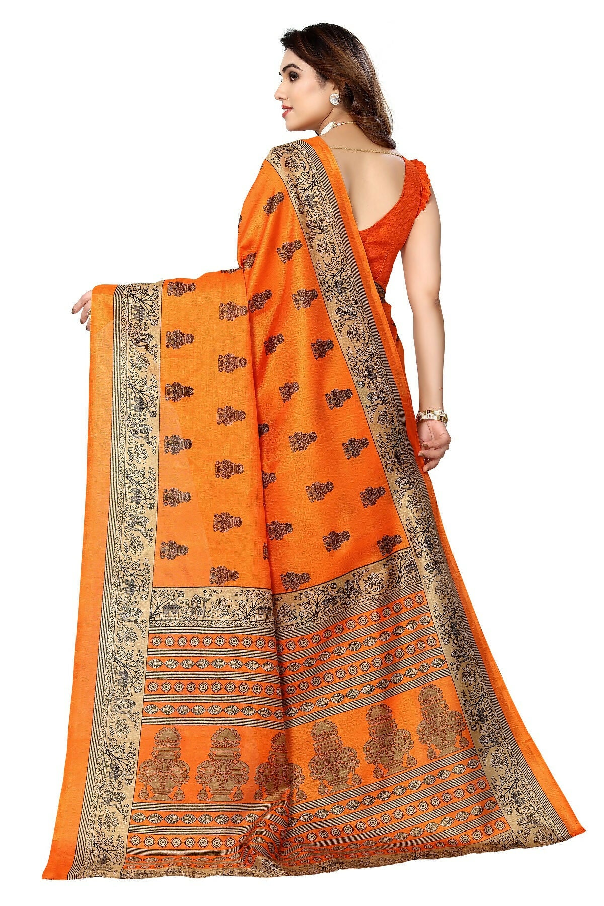 Vamika Orange Printed Art Silk Saree - Distacart
