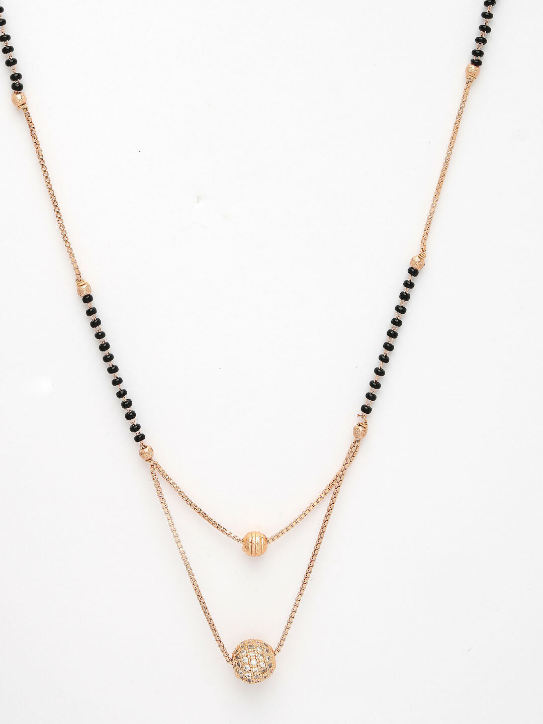 NVR Women's Rose Gold CZ Stone-Studded & Beaded Layered Mangalsutra
