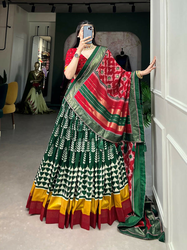 Vastranavya Traditional Printed Tusser Silk Lehenga Choli - Green - Distacart