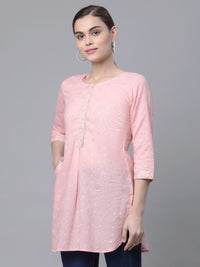 Thumbnail for Ahalyaa Women Baby Pink Beautiful Pure Cotton Printed Tunic - Distacart