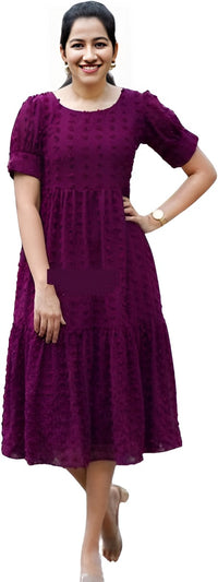 Thumbnail for PAVONINE Buta-Design Wine Dress For Girls & Women - Distacart