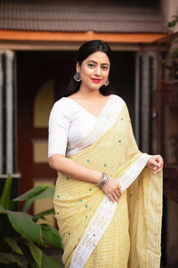 Thumbnail for Lemon Poly Georgette Ethnic Motifs Saree with Unstitched Blouse - A2M