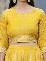 Thumbnail for Juniper Mustard Bandhani Printed Shantoon Slub Lehenga Choli & Net Dupatta Set. - Distacart