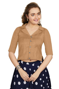 Thumbnail for Aastha Fashion Women's Women's Beige Art Silk Button Readymade Blouse - Distacart