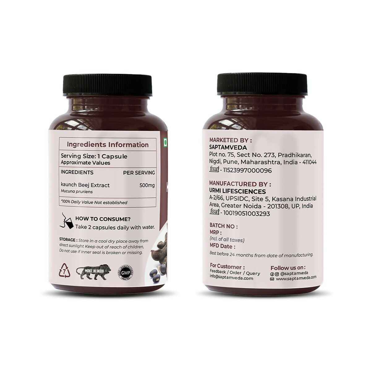Saptamveda Natural Kaunch Beej Extract Capsules - Distacart