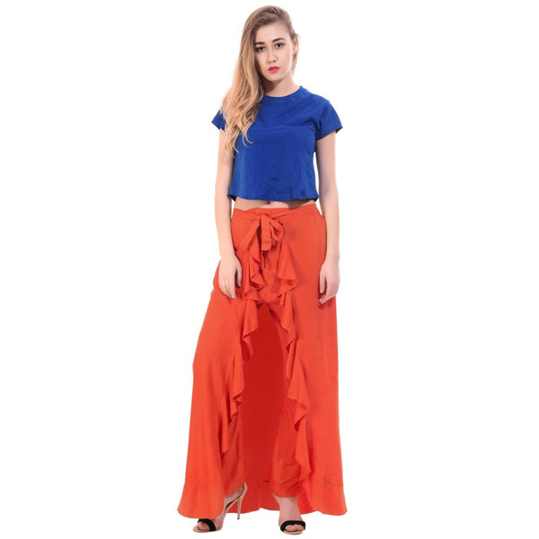 Asmaani Orange Color Plain Ruffle Palazzo