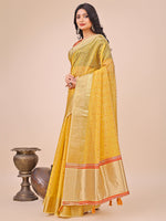 Thumbnail for Aanika Women Yellow Organza Saree With UnStiched Blouse - Distacart
