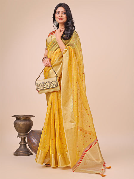 Aanika Women Yellow Organza Saree With UnStiched Blouse - Distacart