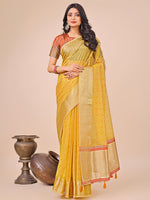 Thumbnail for Aanika Women Yellow Organza Saree With UnStiched Blouse - Distacart
