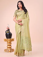 Thumbnail for Aanika Women Olive Green Organza Saree With UnStiched Blouse - Distacart