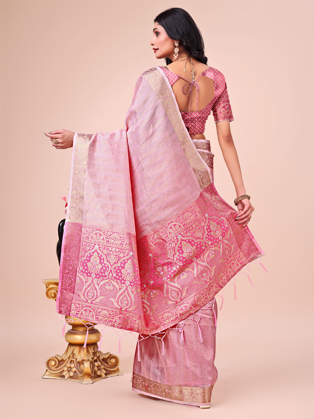 Aanika Women Pink Organza Saree With UnStiched Blouse - Distacart
