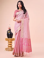 Thumbnail for Aanika Women Pink Organza Saree With UnStiched Blouse - Distacart