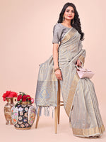 Thumbnail for Aanika Women Grey Organza Saree With UnStiched Blouse - Distacart