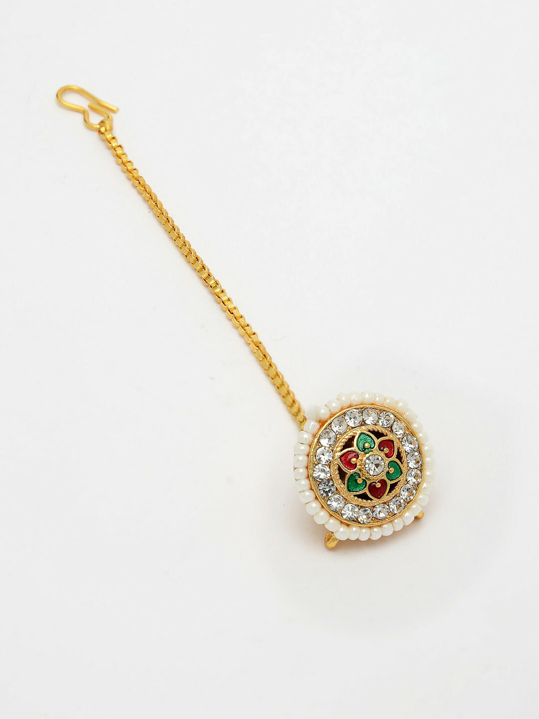 NVR Women's Gold-Plated CZ Stone-Studded Borla Maang Tikka