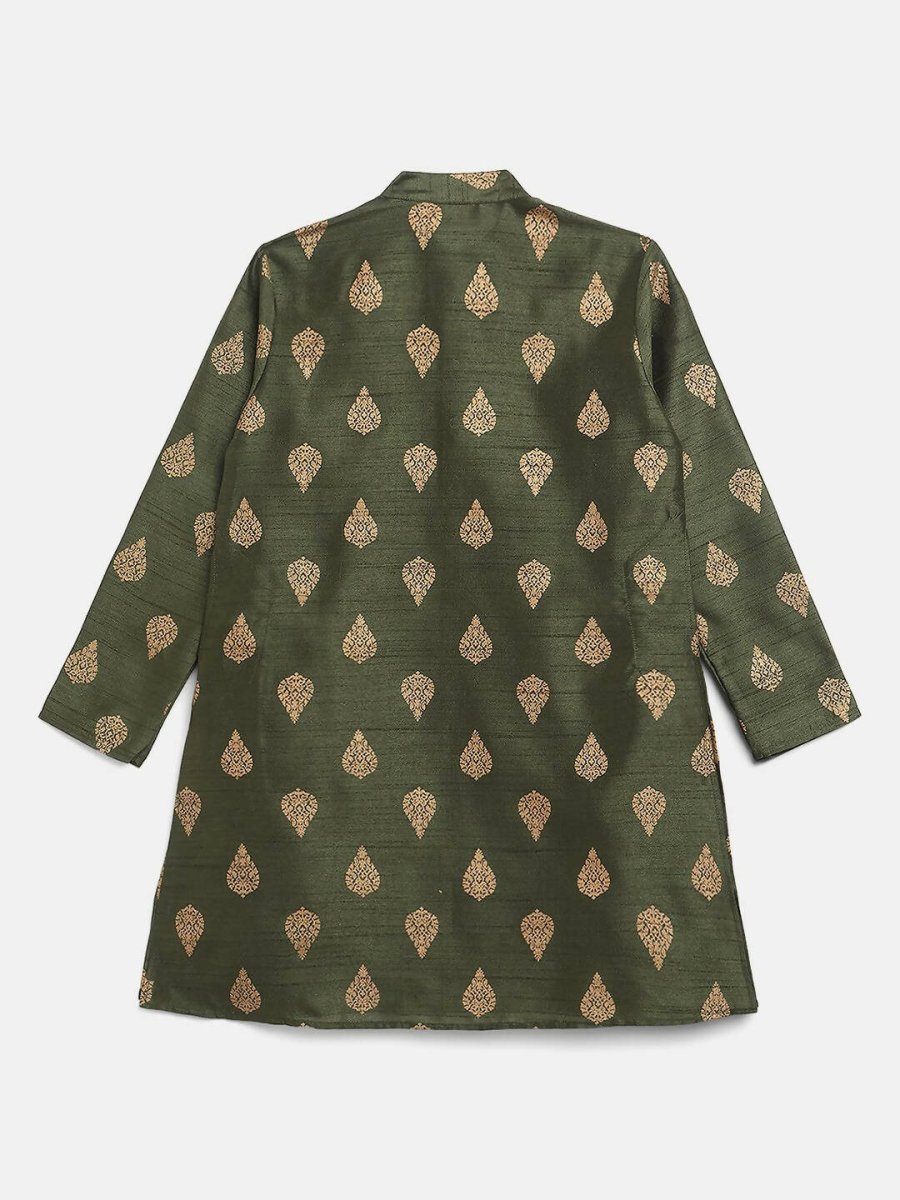 Ahalyaa Green Poly Silk Gold Print Kids Kurta Churidar Set For Boys - Distacart