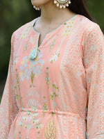 Thumbnail for Juniper Orange Ethnic Motif Printed Georgette Kurta Pants & Dupatta Set With Tassels & Lace - Distacart