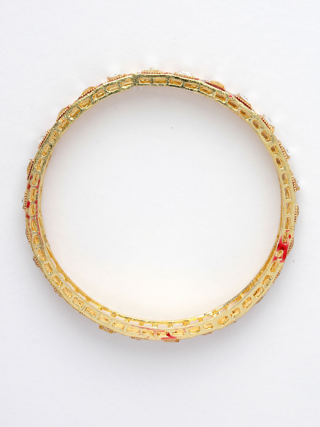 NVR Women's Set Of 4 Gold-Plated Red Kundan-Studded Traditional Bangles - Distacart