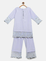 Thumbnail for Ahalyaa Blue Crepe Silver Glitter Print Kids Kurta Palazzo Set With Dupatta For Girls - Distacart