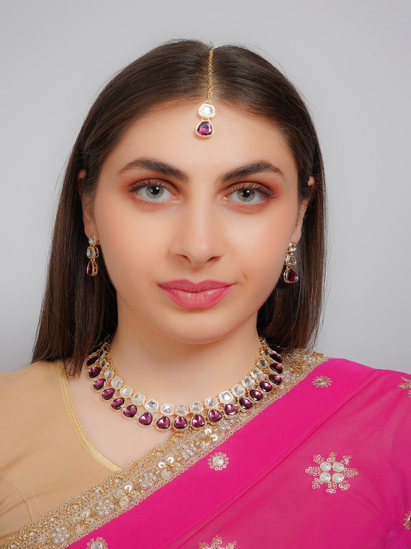 Divisha Alloy Gold-plated Purple Jewellery Set