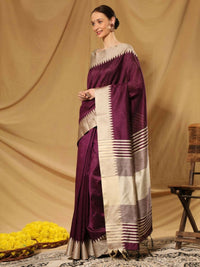 Thumbnail for Aastha Fashion Wine Temple Border Banglori Raw Silk Saree with Blouse - Distacart
