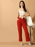Thumbnail for Myshka Women's Red Straight Fit Party Trouser - Distacart