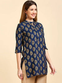 Thumbnail for Anubhutee Teal Blue & Golden Printed Kurti - Distacart