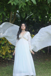 Thumbnail for Jyoti Fashion Women's White Faux Blooming Sequins Zari Embroidered Anarkali Dress with Dupatta - Distacart