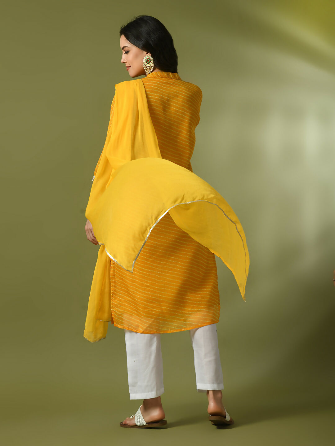 Myshka Women's Yellow Printed Kota Straight Party Kurta Set With Dupatta - Distacart