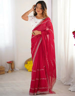 Thumbnail for Joban Fashion Tissue Silk Red & Silver Embroidery Saree