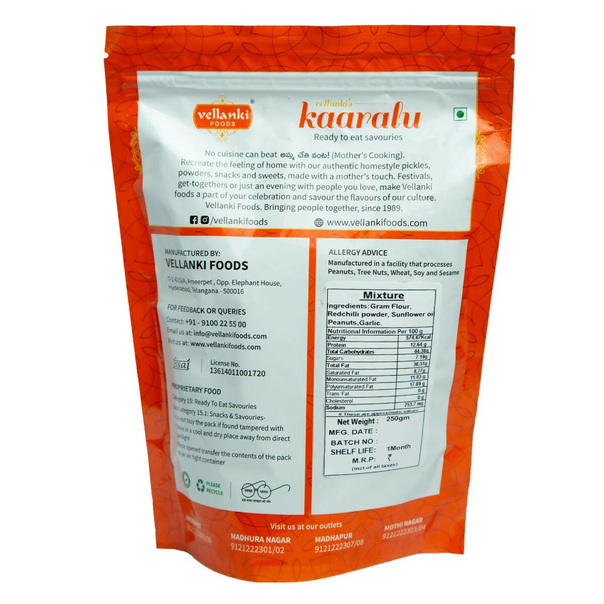 Vellanki Foods Namkeen Combo Pack (250g Each) - Muruku, Chegodi, Vampoosa, Mixture - Distacart