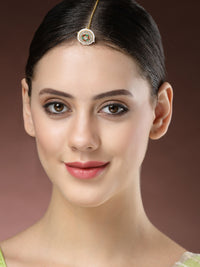 Thumbnail for NVR Women's Gold-Plated CZ Stone-Studded Borla Maang Tikka