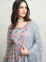 Thumbnail for Vishudh Women Floral Printed Regular Pure Cotton Kurta with Trousers & With Dupatta - Distacart