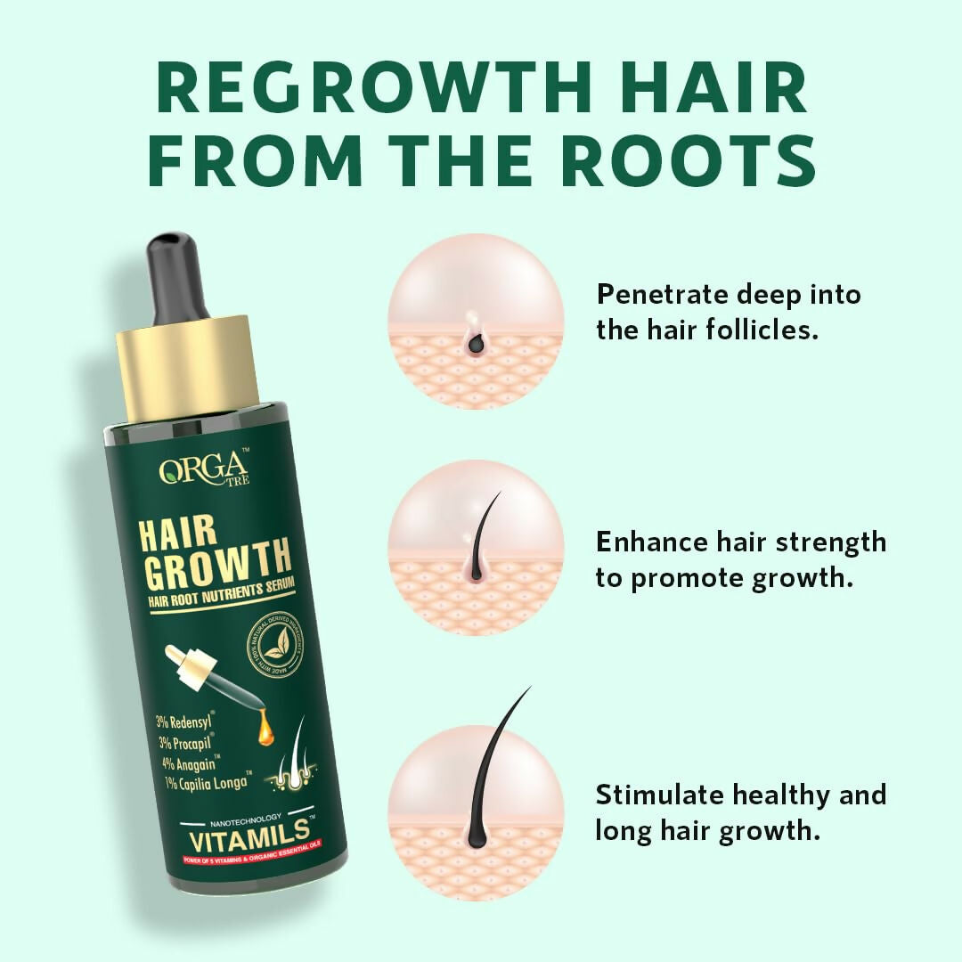 Orgatre Hair Growth Serum Powered with 3% Redensyl, 4% Anagain, 3% Procapil, 1% Capilia Longa and Rosemary Oil - Distacart