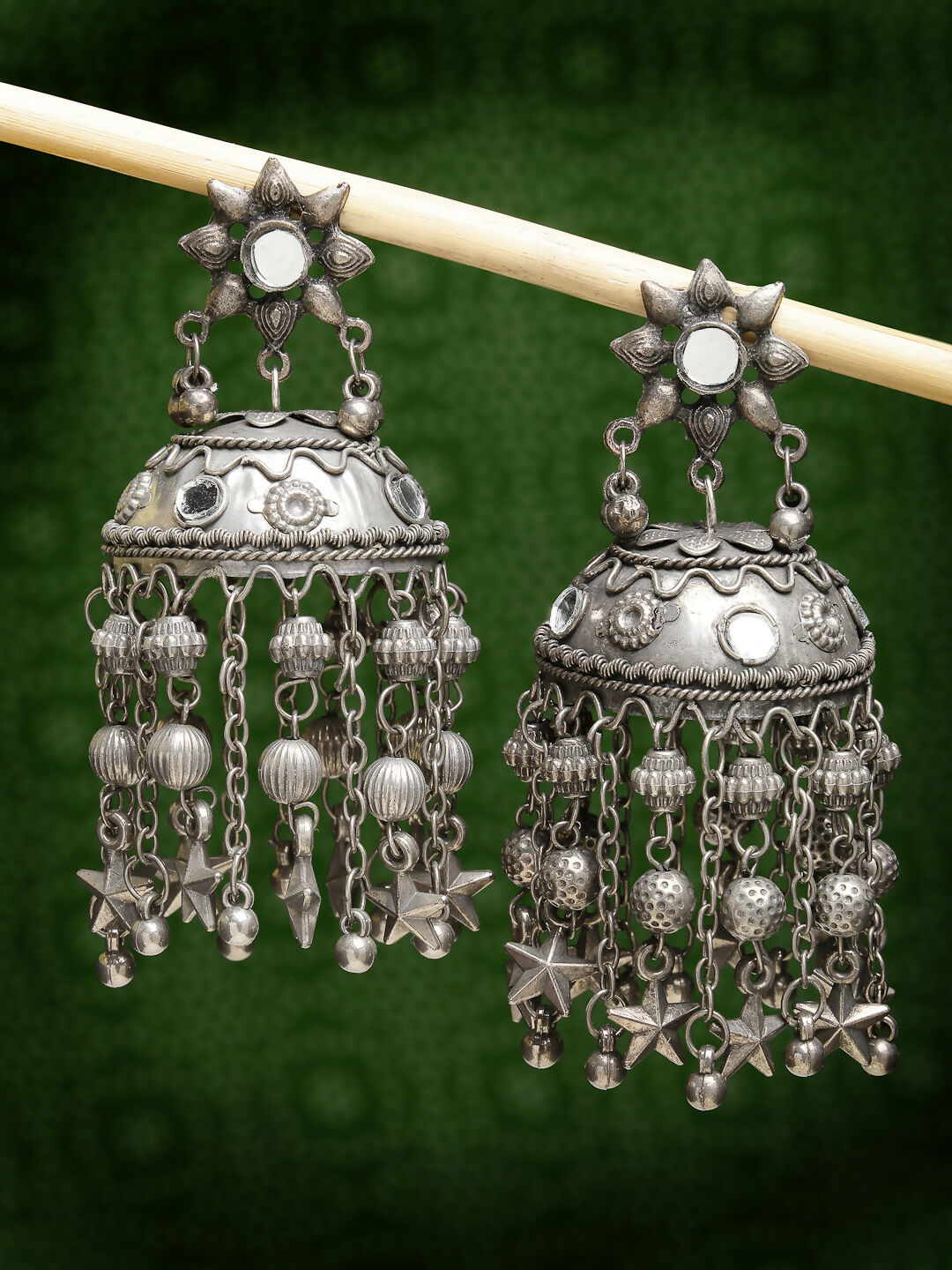 NVR Women's Silver Plated Mirror Work Oxidised Contemporary Jhumka Earrings - Distacart