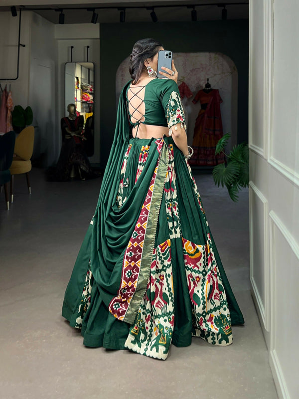 Vastranavya Navaratri Special Rayon with Printed Silk Lehenga with Stitched Choli - Green - Distacart