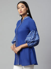 Thumbnail for Ahalyaa Women Blue Pure Cotton Printed Tunic - Distacart