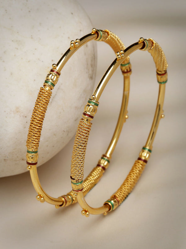 NVR Women's Set of 2 Gold-Plated Handcrafted Traditional Bangles - Distacart