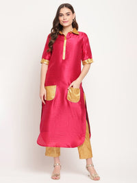 Thumbnail for Ahalyaa Women's Dark Pink Poly Silk Kurta Trouser Set