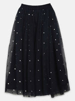 Thumbnail for Ahalyaa Navy Blue Net Asymmetric Kids Top With Skirt For Girls - Distacart