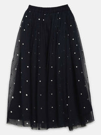 Thumbnail for Ahalyaa Navy Blue Net Asymmetric Kids Top With Skirt For Girls - Distacart